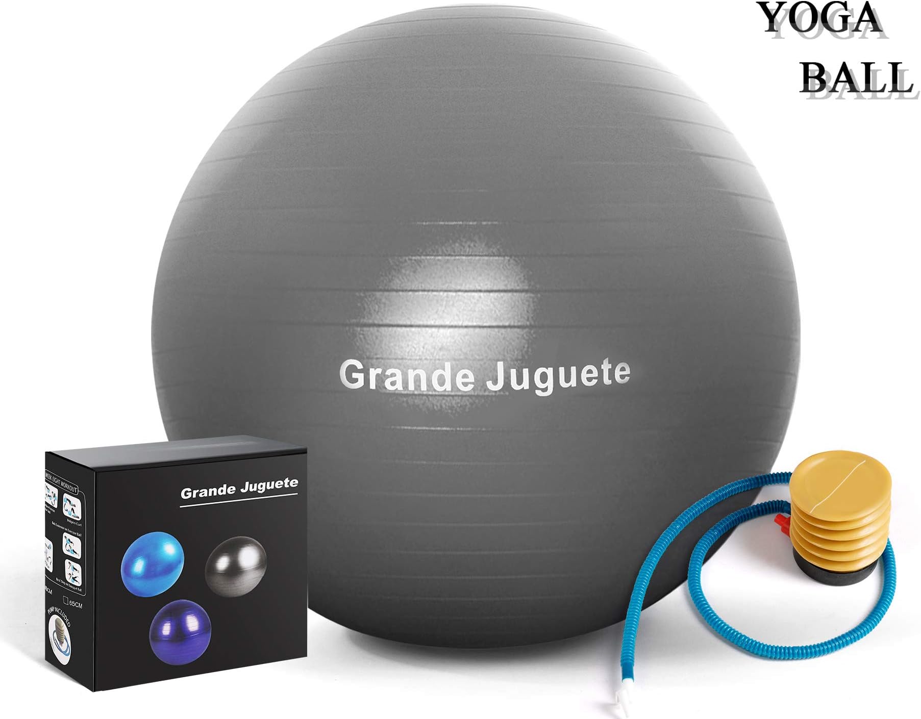 Grande Juguete Exercise Stability Yoga Ball(45,65cm) Support 2000lbs with Quick Foot Pump-Extra Thick Professional Balance Ball Grade Anti Burst,No Slip for Fitness, Office Chair,Birthing