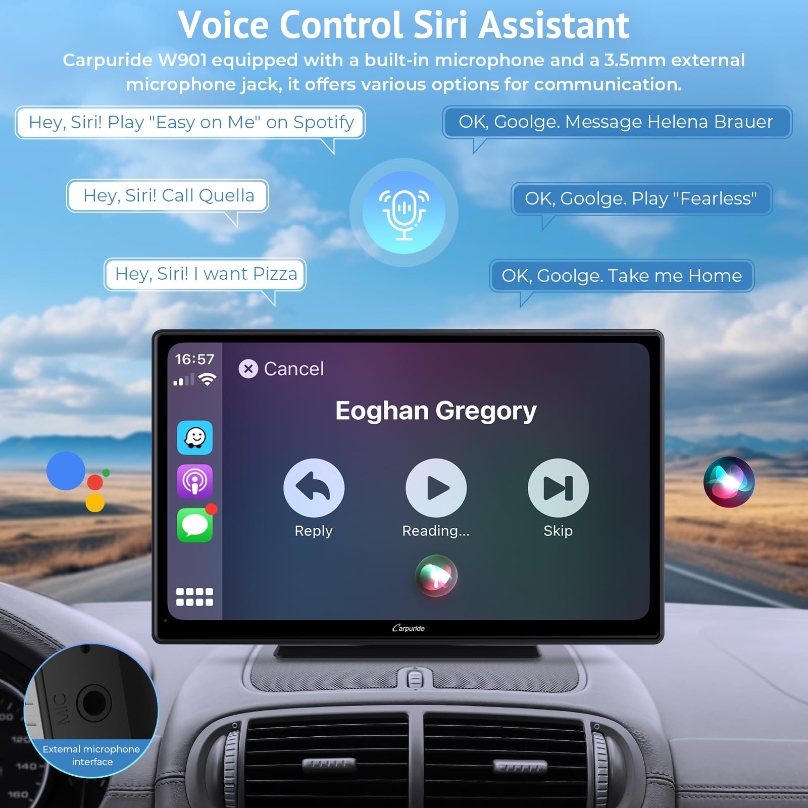 Carpuride Portable Wireless CarPlay Screen for Car- 9 Inch Car Play Screen Compatible with Android Auto and Apple CarPlay - Multimedia Player, Bluetooth, Navigation Screen for All Vehicles
