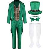 Shihanee 5 Pieces Green Leprechaun Adult Costume St. Patrick's Day Costume Green Irish Paddys for Men Adult
