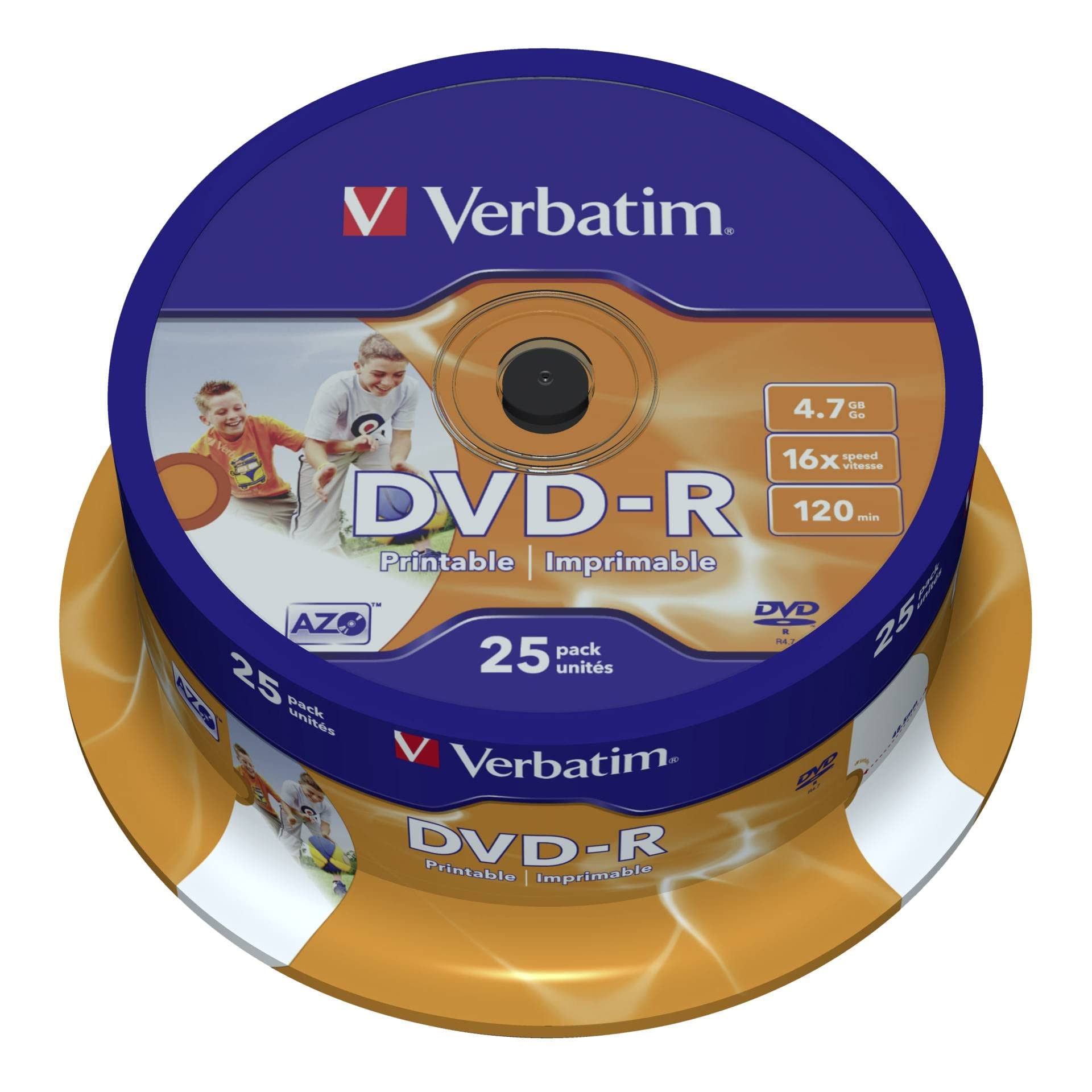 Verbatim® DVD-R, full printable, spindle, can be written on, 4.7 GB, 16 x (25 pieces), you will receive 1 pack of 25