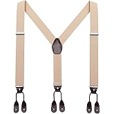 AWAYTR Mens Brown Button End Suspenders - Adjustable Elastic Y Shape Tuxedo Suspender