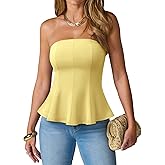 PINKMSTYLE Women Strapless Tube Top Slim Fit Double Lined Peplum Tank Tops Trendy Backless Y2K Going Out Summer Top