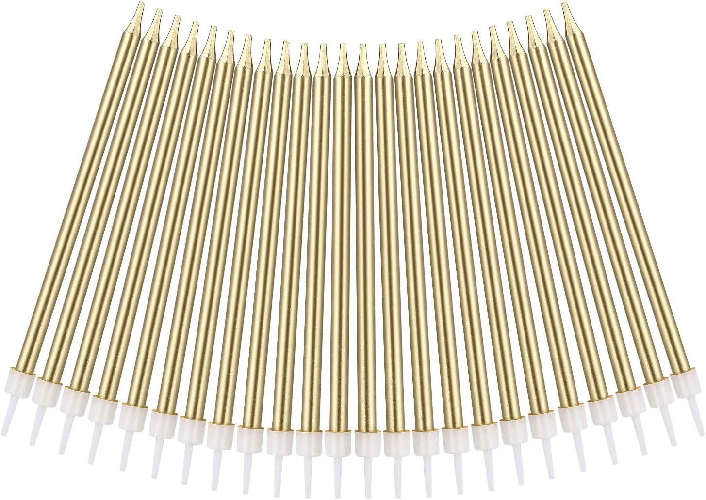 URAQT Metallic Birthday Candles, 24 Pcs Champagne Gold, 5.1 Inch Long Thin Candles with Holders for Cake Decoration