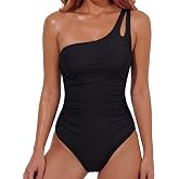 Simlakey Women One Piece One Shoulder Swimsuit Tummy Control Bathing Suit Slimming Modest Full Coverage Flattering Swimwear