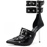 GPXGPX Women's Pointed Toe Pumps Ankle Strap Stiletto High Heels Metal Buckle Sandals Pumps Fashion Dressy Shoes