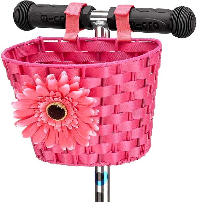 Micro Pink Patterned Basket Suitable For Bike Scooter Bicycle Girls