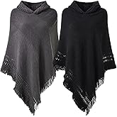 Liitrsh Shawl Poncho Sweaters for Women Knitted Hooded Cape with Fringed Hem Crochet Poncho Pullover Sweaters