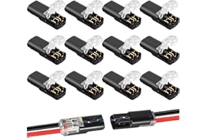 ONEXIDOL 2 Pin Low Voltage Wire Plug-in Connector for 16-18 AWG, Double-Wire Quick Disconnect Electrical Secure Connectors with Locking Buckle, No Strip/Solder for Automotive, LED Lights, DIY Projects (12 Pcs)
