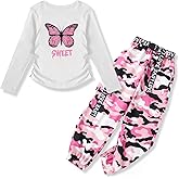 Zupora Girls 2 Piece Outfits Kids Clothes Ruched Top Long Sleeve T Shirt Camo Pants Set Girls' Clothing Sets 6-14