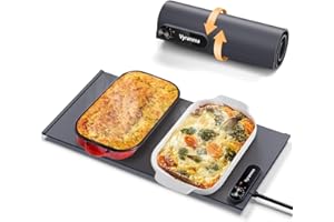 VYRANEXA Warming Mat for Food - Space-Saving, Fits Two Baking Dishes, 7 Temp Settings, 4h Auto Shut-Off, Durable Silicone Surface, Easy to Clean, Perfect for Parties and Everyday Use (Gray, Medium)
