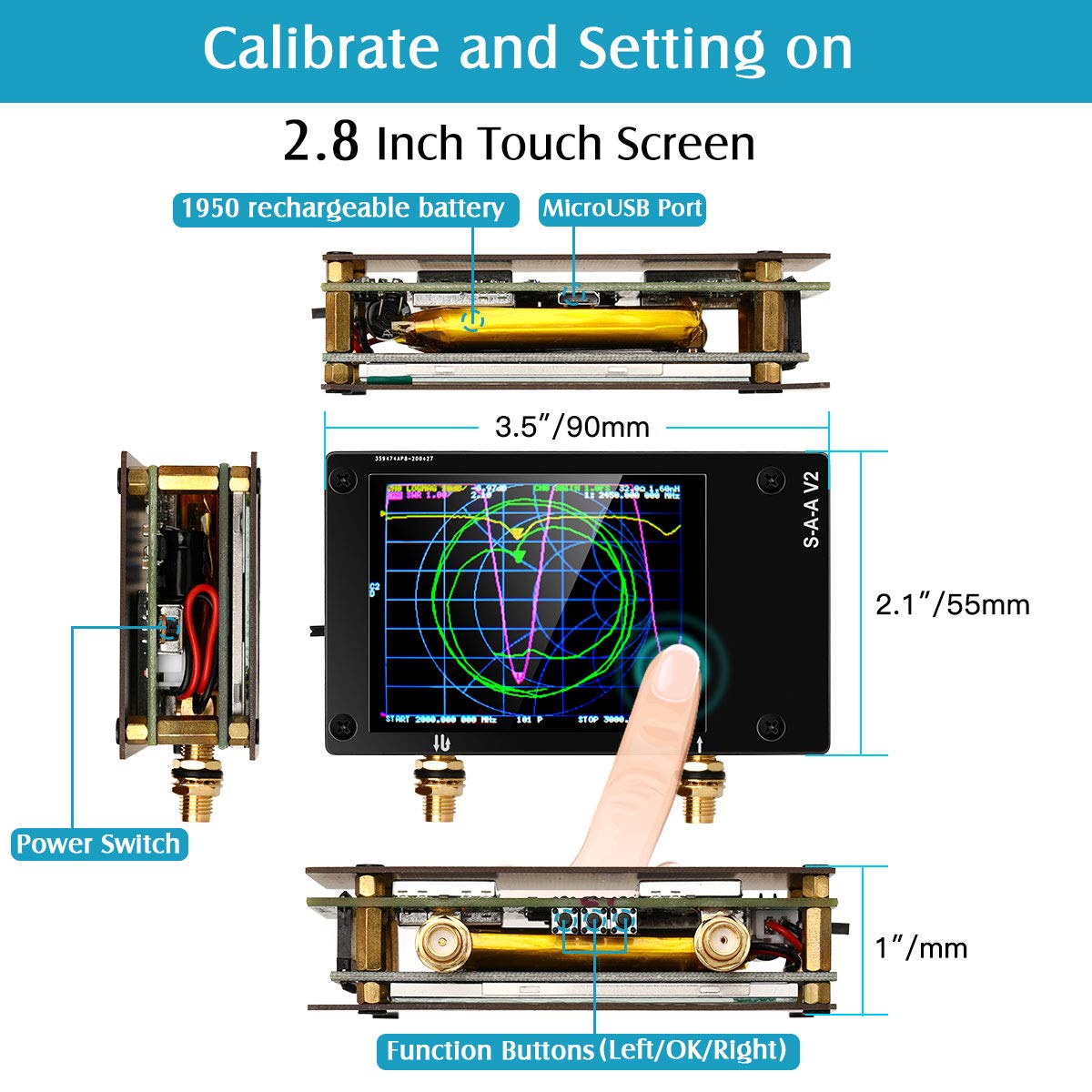 NanoVNA V2 50kHz3GHz Vector Network Analyzer Antenna Analyzer VNA HF VHF UHF VSWR Smith Chart