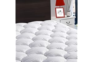 LEISURE TOWN King Mattress Pad Cover Cooling Mattress Topper Cotton Top Pillow Top with Snow Down Alternative Fill (8-21 Inch Fitted Deep Pocket) White