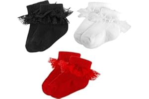 MKYSZLT Baby Girl Ruffle Socks Eyelet Double Lace Turn Cuff Ankle Frilly Dress Socks for Newborn/Infant/Toddler/Little Kids