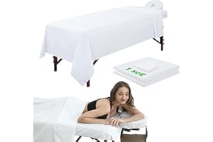OMUTAVM 3 Piece Massage Table Sheets Set Microfiber Massage Bed Cover Soft Waterproof and Oil Proof Reusable for SPA Beauty Tattoos Includes Table Cover,Fitted Sheet and Face Rest Cover (White)