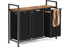 Sonharlar Laundry Hamper, Laundry Sorter with 3 Pull-Out Removable Oxford Fabric Bags Cloth Laundry Basket 3 x 10 Gallons (Black and Rustic Brown)