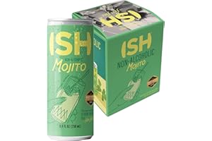 ISH Mojito, Non Alcoholic Canned Cocktail, Award Winning Non-Alcoholic Spirits, Gluten Free Mocktail Drinks with Lime, Zero Proof Rum and Mint, Ready to Drink Cans, Mocktails for Party, 4 Pack