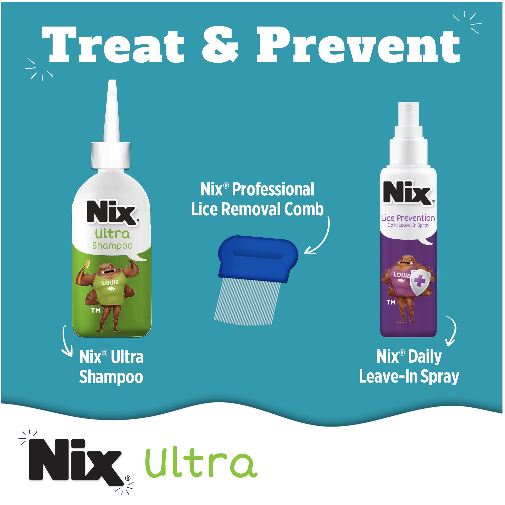 Nix Lice Treatment & Prevention Kit, All-in-One Shampoo, 4 fl oz, with Lice Removal Comb and Lice Prevention Daily Leave-in Spray, 6 fl oz