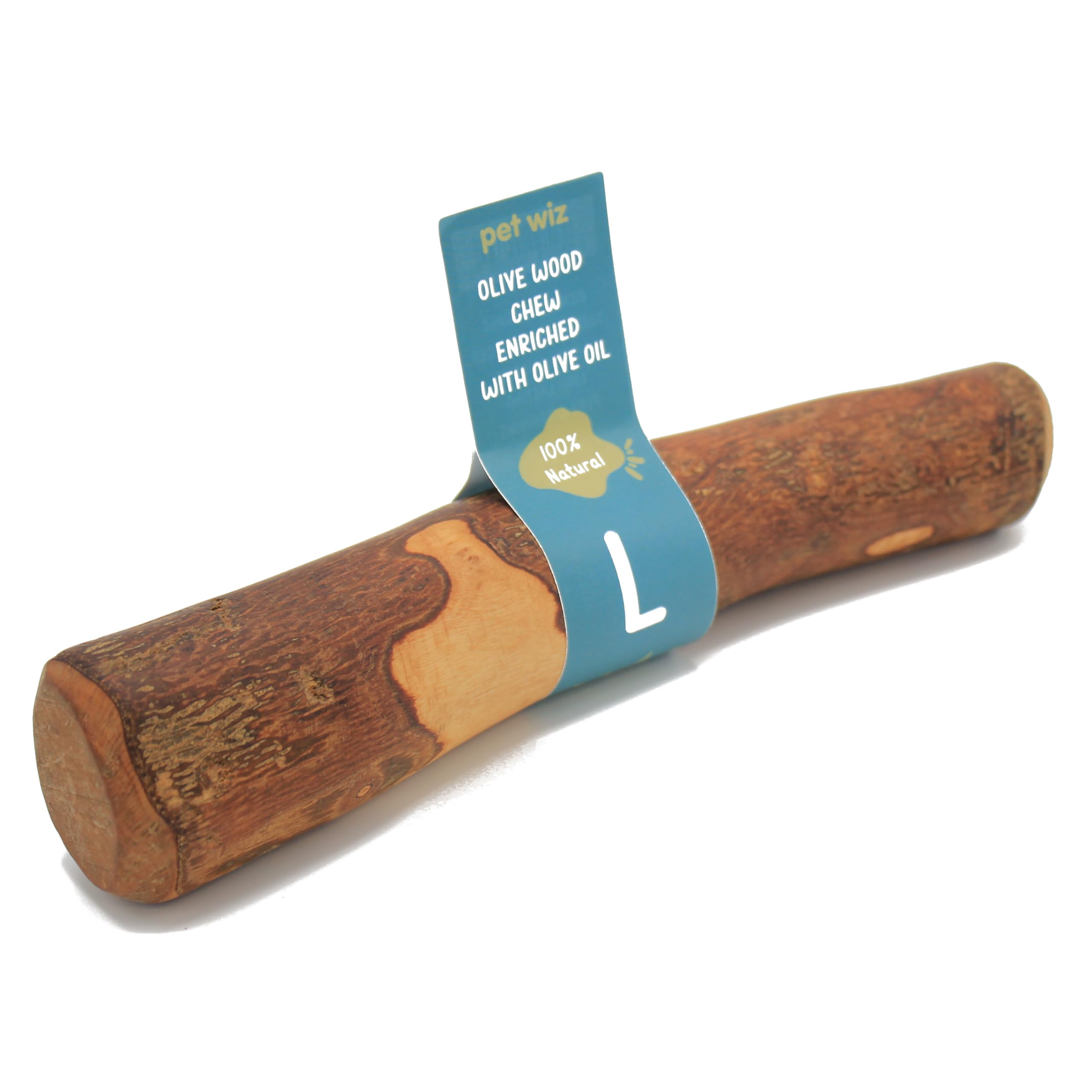 pet wiz Wood Dog Chews | Helps Oral Hygiene, Provides Mental Stimulation and Reduce Stress | Natural, Durable, and Sustainable (Large, Olive Wood)