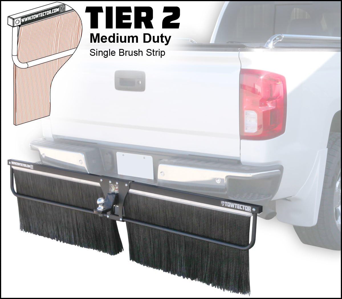 Towtector Tier 2 Mud Flap 27819-T2 Medium Duty Single Brush Strip - 78" Wide 18" Tall for 2.5" Hitch Receiver (Wall Mount Bracket NOT Included)