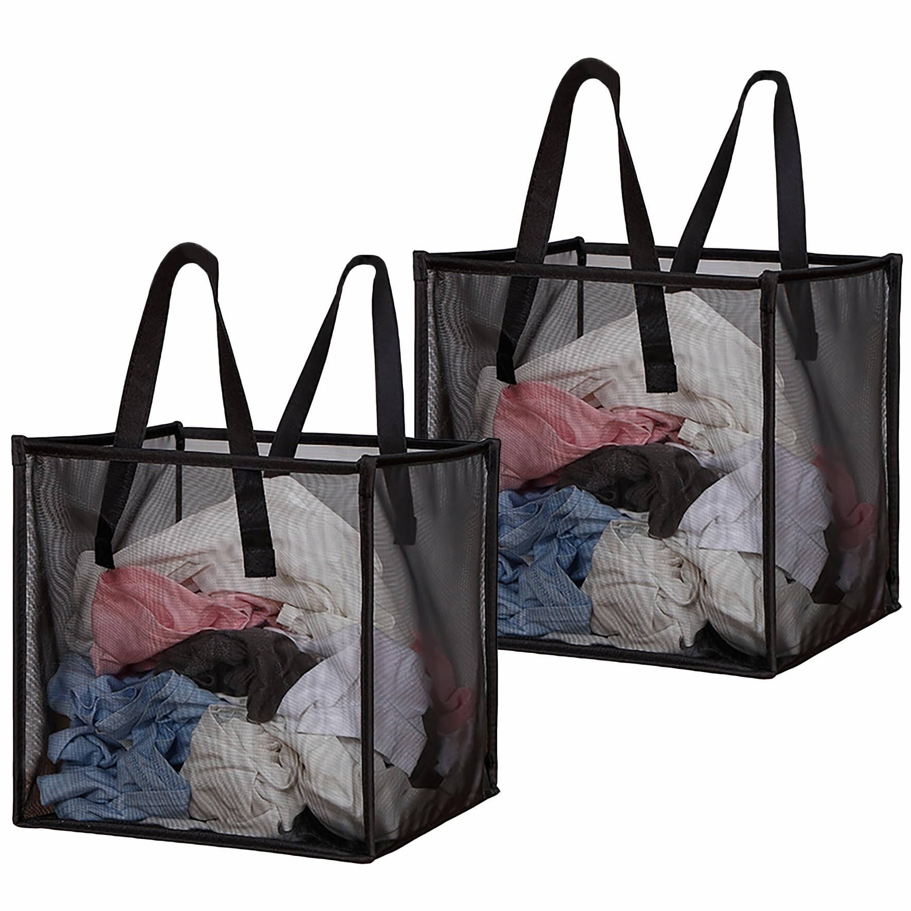 2 Pack Mesh Pop Up Laundry Basket with Handles 32L Portable and Collapsible Laundry Hamper Foldable Storage Organizer for Laundry Room Clothes Toys