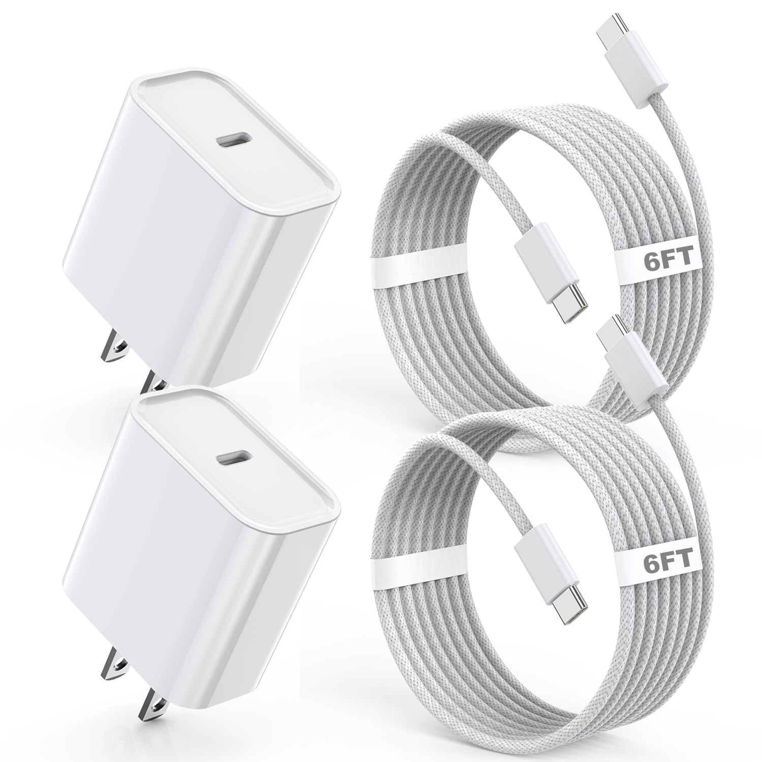 iPhone 17 16 Charger Fast Charging,2Pack 6FT USB C to C iPhone Apple Charging Woven Cable Cord 20W Wall Charge Type C Block for Apple iPhone 17 Pro Max/17E/Air/16 Plus/16ProMax/15,iPad Pro/Air/AirPods