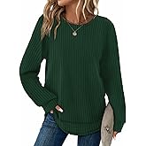 WIHOLL Tunic Tops for Women Loose Fit Dressy Waffle Knit Long Sleeve Shirts Trendy Fall Fashion Crewneck Sweaters Curved Hem