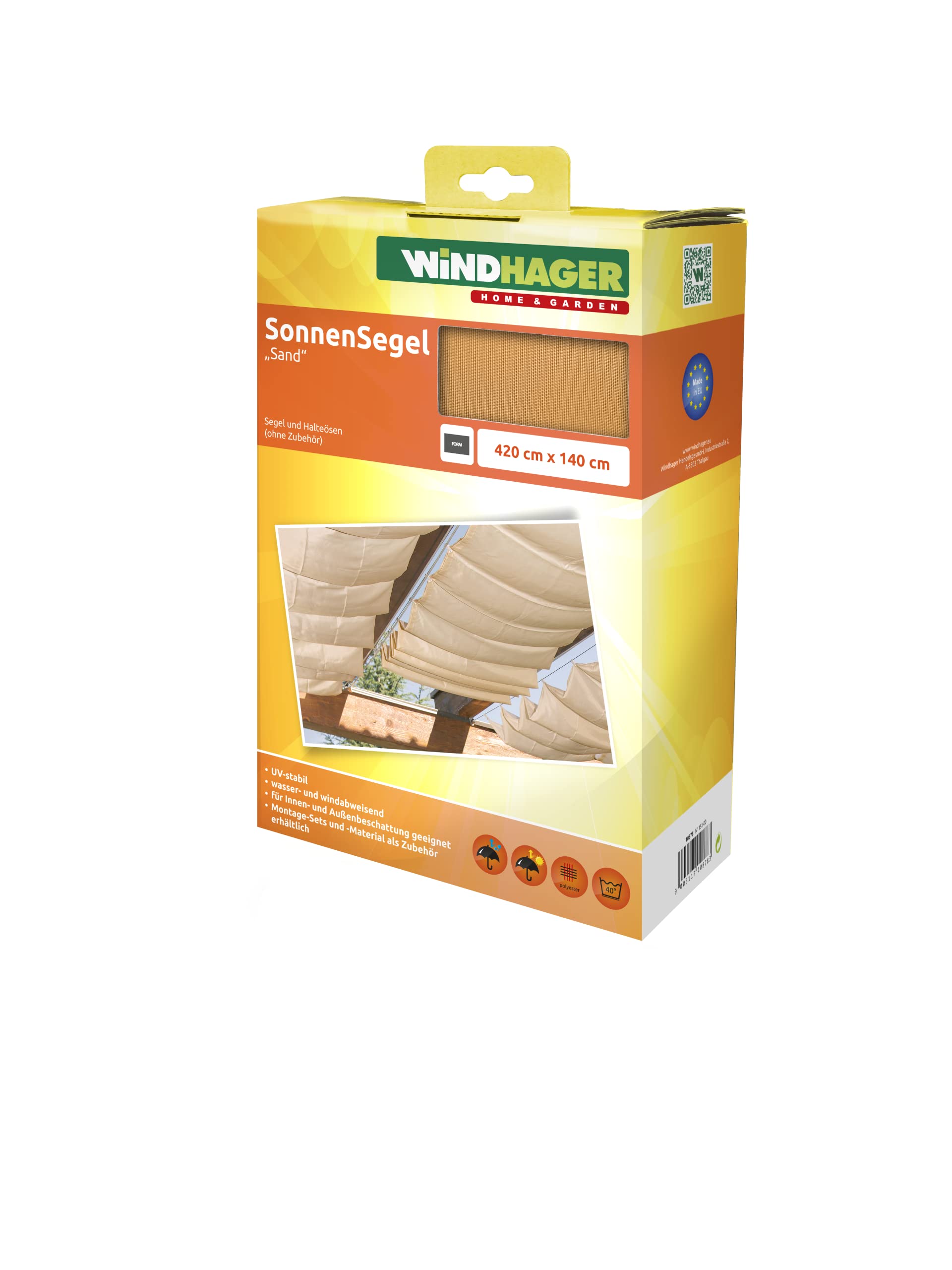 Windhager 10878 rope-pull sun sail 420 x 140 cm, sand