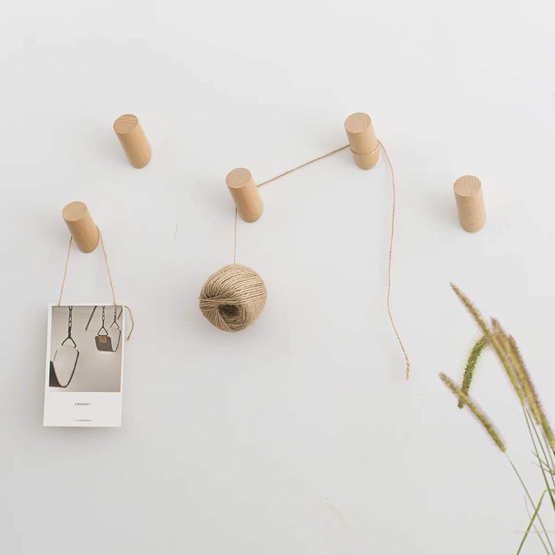 Wandhaken Holz Rund,Kleiderhaken Holz Wand, Dekorative Garderobenhaken Holz, Vintage Garderobe,Holzhaken,Huthaken (Buche-6cm, 6p) — Foto 3 von 7