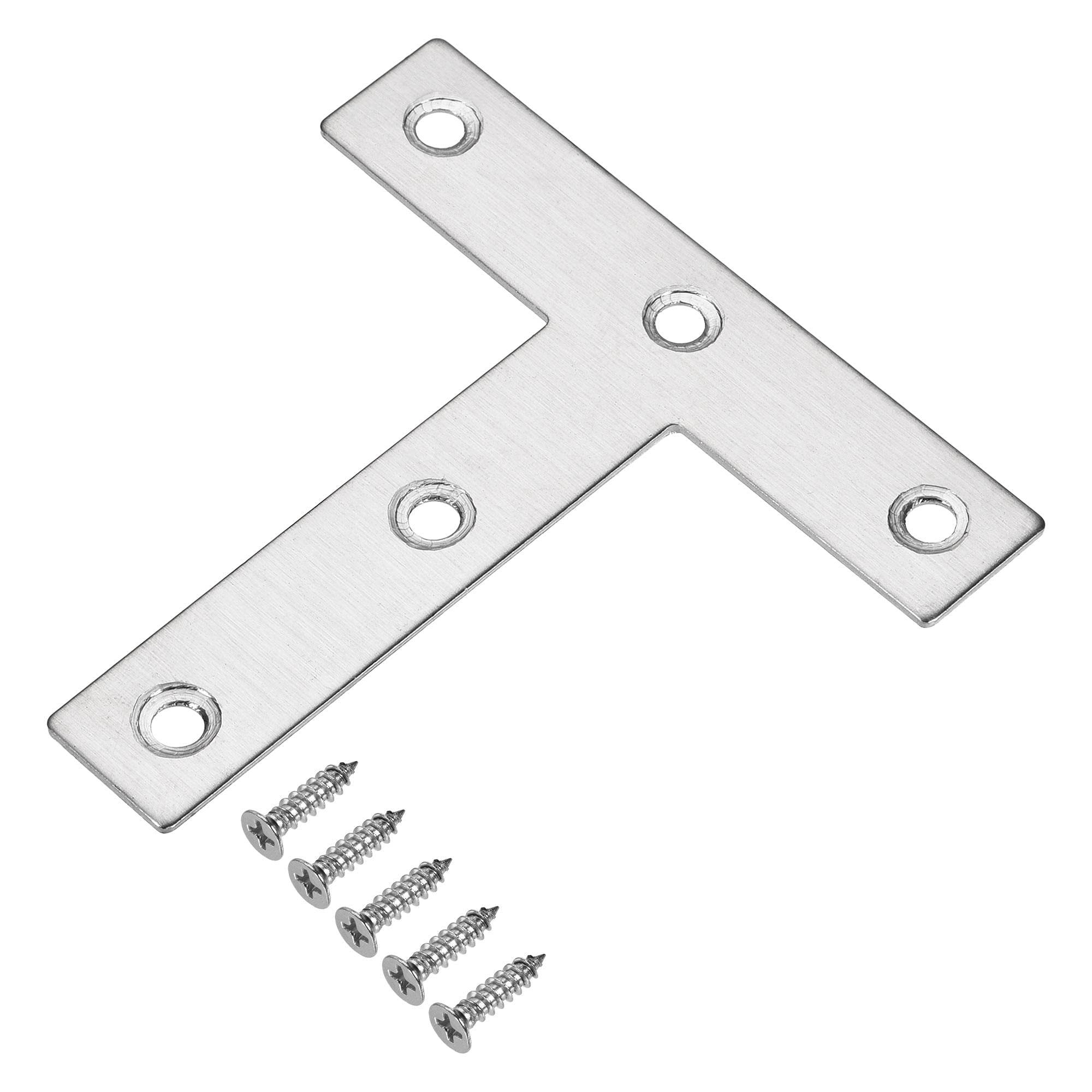 sourcing map T Shape Bracket, 80x80mm Stainless Steel Mending Plate for Joint Fastener with Screws 8Pcs