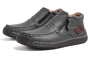 Men's Handmade Leather Driving Boots Non Slip Waterproof Hiking Orthopedic Boots, Slip On Arch Support Shoes - Wide Toe Built