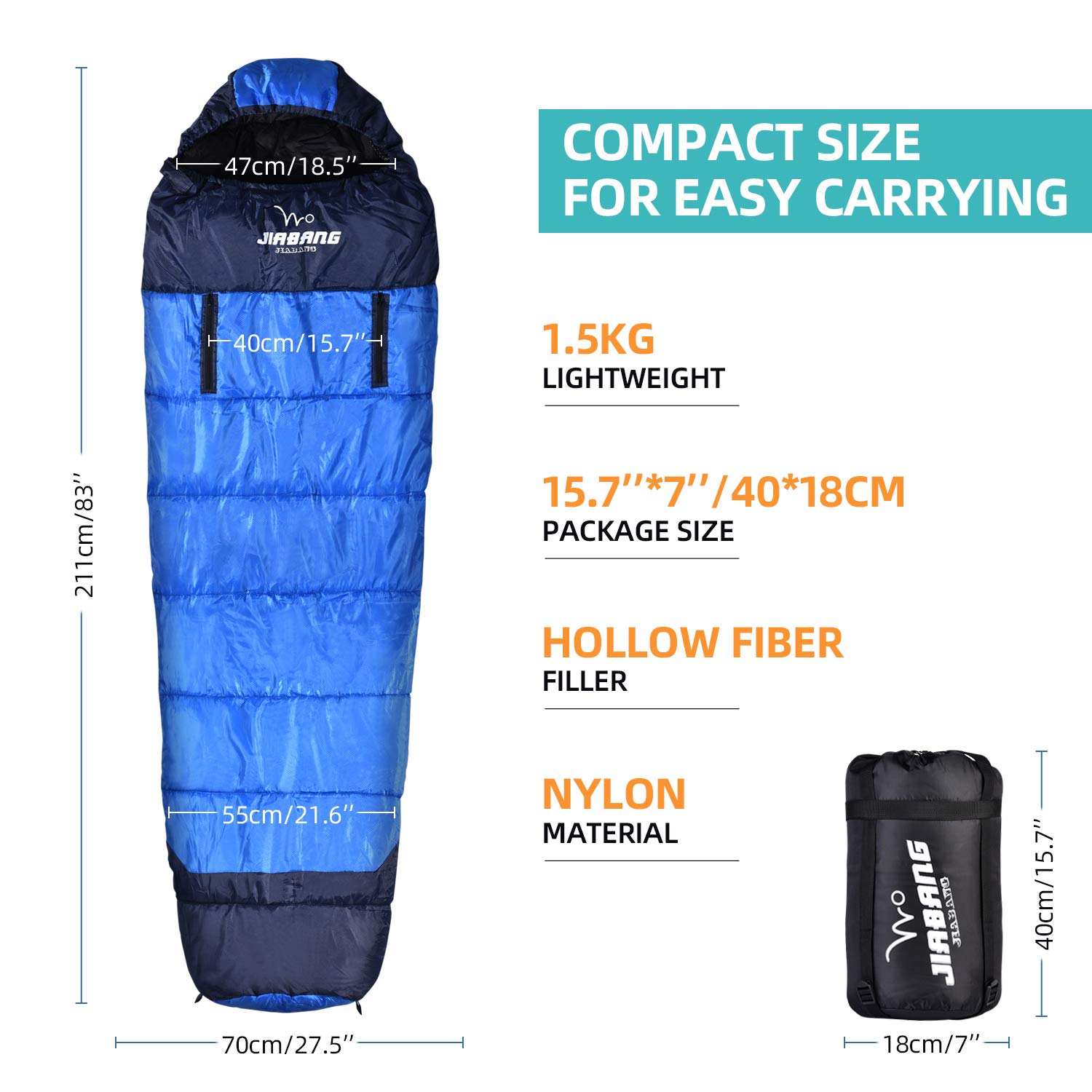 jiabang 1.5 KG Sleeping Bags for Adults 3-4 Seasons Camping-Extra Large Warm Lightweight Mummy Sleeping Bag with Compression Sack Ideal Gear for Hiking Backpacking