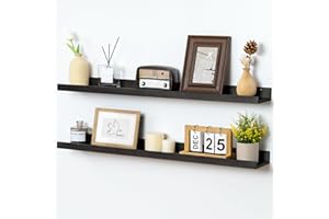 FLYJOE Picture Ledge Shelf for Wall, 36 inch Solid Pine Wood Nursery Book Shelves 2 Packs, Floating Ledge Shelves for Kids' Room Bedroom Bathroom Living Room Photo Frames Office Nursey Wall Decor, Black