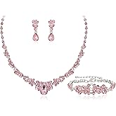 EVER FAITH Wedding Crystal Jewelry Sets for Bride Bridesmaid, Glamour Teardrop Rhinestone Bridal Prom Necklace Dangle Earrings Bracelet Set for Women