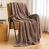 MIULEE Fleece Throw Blanket for Couch 300GSM Super Soft Lightweight Plush Striped Blanket, Brown Warm Cozy Breathable Ribbed Flannel Blanket for Bed/Sofa, Twin Size 60"x80"