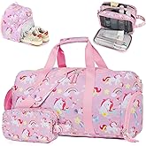 Vipdeal Girls Duffle Bag for Travel, Kids Duffle Bag Large Weekender Overnight Bags with Kids Toiletry Bag Set Shoe Compartment Carry on, Unicorn Pink
