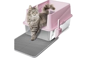 Erinaik Enclosed Stainless Steel Cat Litter Box with Lid, XL Extra Large Litter Box for Big Cats, Metal Kitty Litter Box High