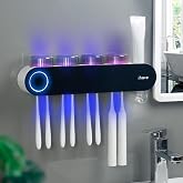 iHave UV Toothbrush Sanitizer Holder Wall Mount Toothpaste Dispenser, 4-Cup | Auto-Cycle Disinfection Toothbrush Holders for Bathrooms with UV Toothbrush Sanitizer &amp; Toothpaste Dispenser, Breathing Light