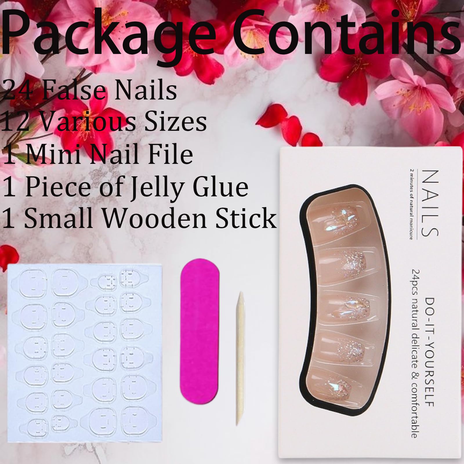 24Pcs Luxury Rhinestone Press on Nails Bling Coffin Fake Nails with Rhinestones Design Artificial Acrylic Nails Gradient False Nails Bling Glitter Glue on Nails Aurora Stick on Nails for Women Girls - Image 5