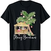 Merry Beachmas Hawaiian Pink Flamingo Palm Tree Christmas Men Women Kids T-Shirt