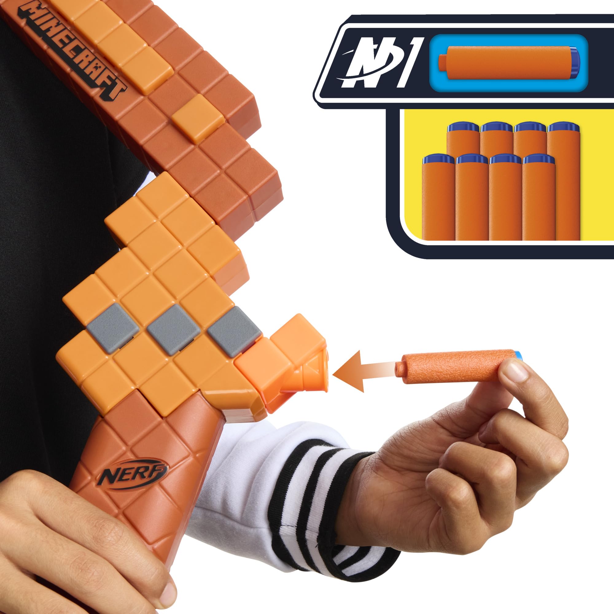 Nerf Minecraft Bow Dart Blaster, Pull-Back String Priming, 8 Nerf N1 Compatible Only with N1 Dart Blasters, Ages 8+