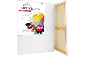 PHOENIX 18x24 Inch Pack of 2 Canvas - Large Stretched Canvases for Painting, 8 Oz Triple Primed 5/8 Inch Profile 100% Cotton White Blank Framed Canvas for Oil Acrylic & Pouring Art