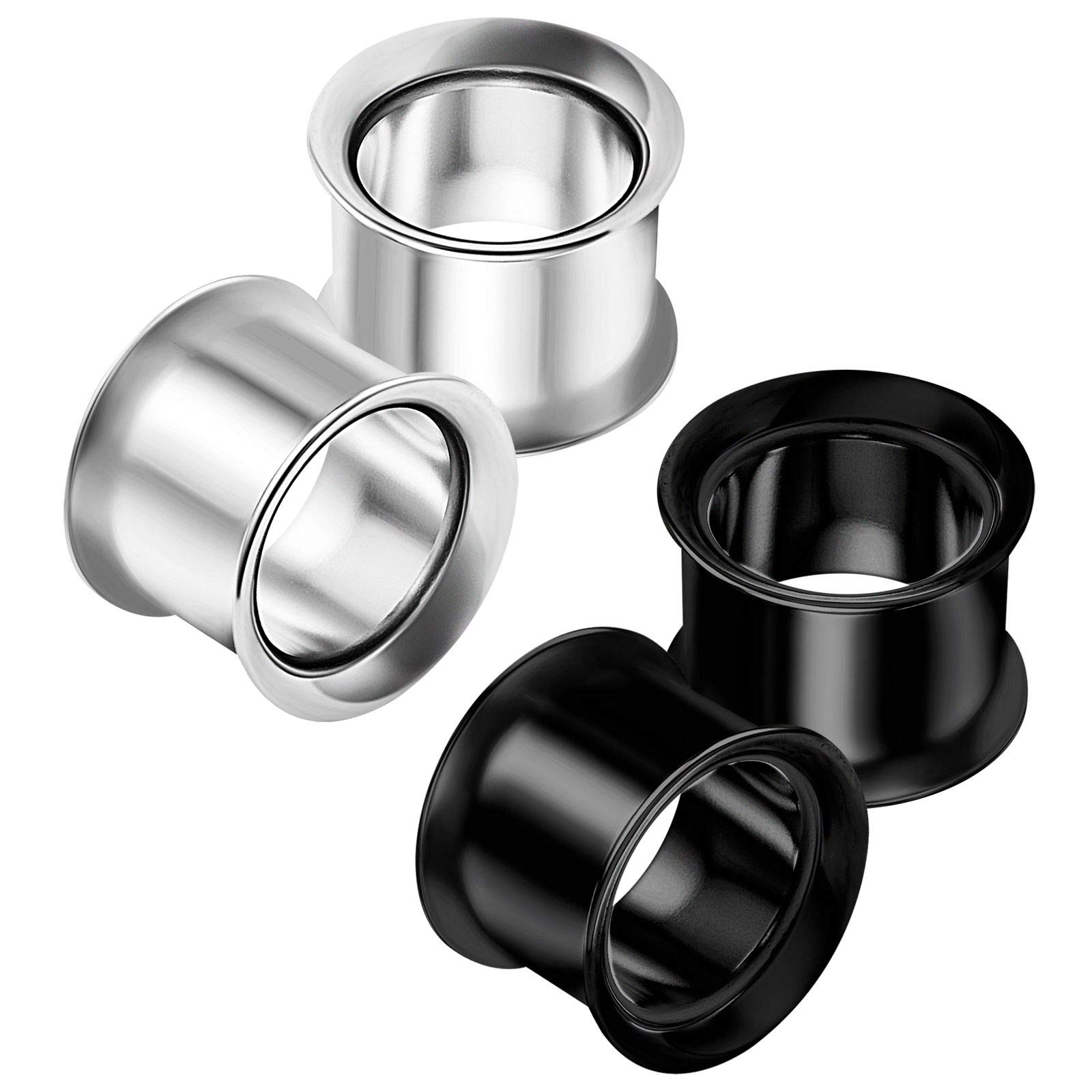 BanaVega 4PCS Steel Anodized Black 1/2 inch 12mm Double Flared Saddle Tunnel Ear Stretcher Gauge Lobe Earring Piercing Jewellery 3965