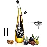 wishamotherwould Oil and Vinegar Dispenser Bottle - Handblown Glass with Elegant Floral Etched Design - Premium Glass Salad Dressing Bottle - Olive Oil and Vinegar Dispenser Set - 12 oz