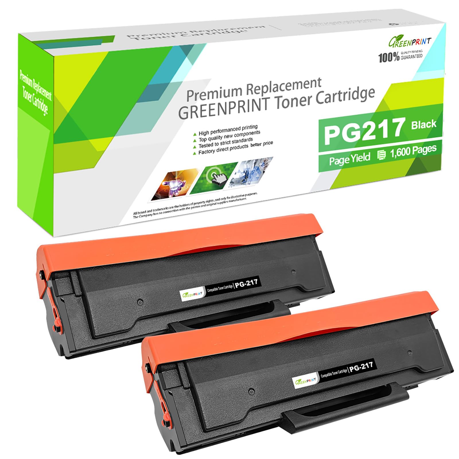 GREENPRINT PG-217 PG217 PG 217 Compatible Toner Cartridges Printing Yield [1600 Pages] for P2200 P2200W M6507 M6507NW M6607 M6607NW Printers (2 * Black)
