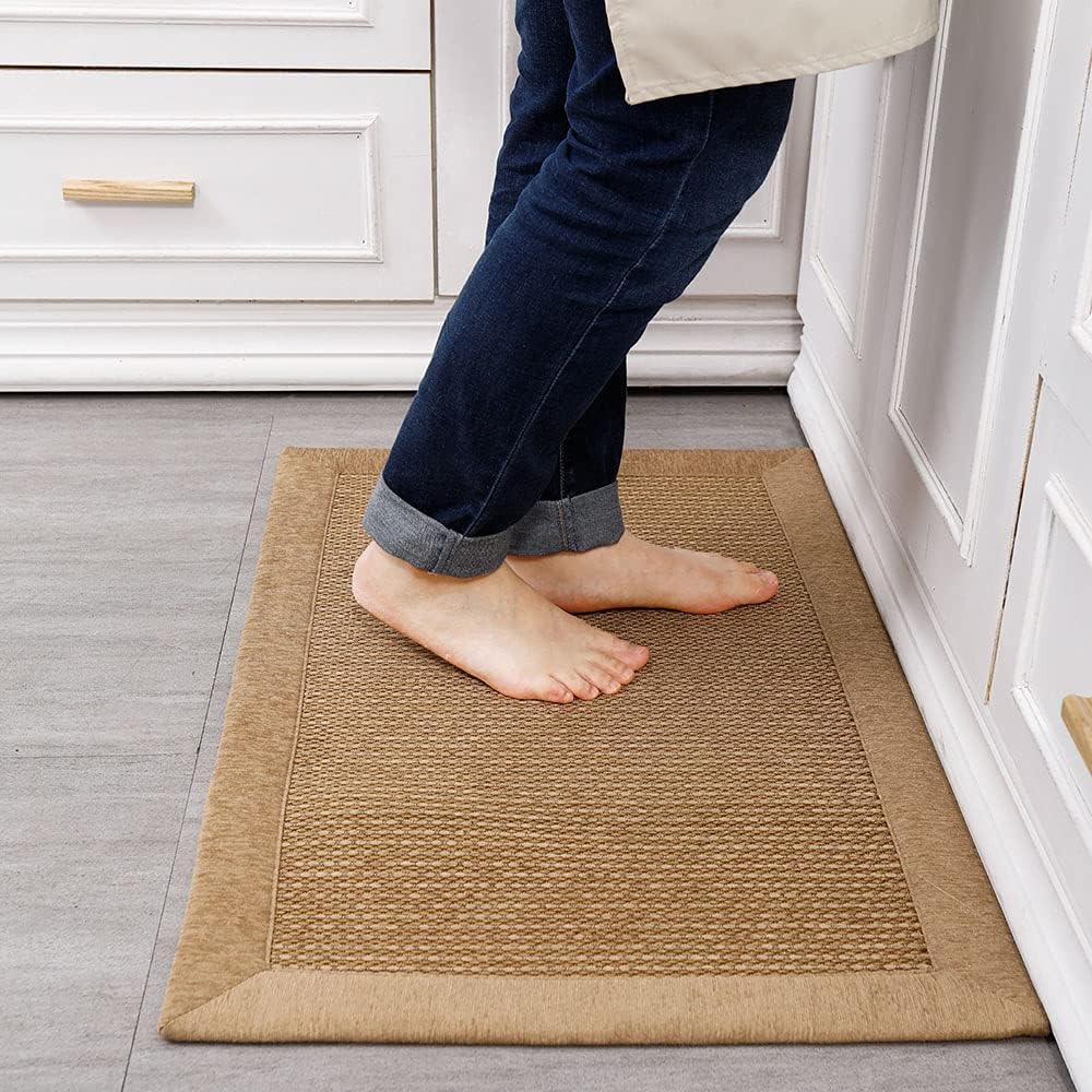 Photo 1 of LUFEIJIASHI Small Kitchen Rugs and mats Non Skid Washable Kitchen Runner Rug Absorbent Farmhouse Style Kitchen Floor mats for in Front of Sink (Light Coffee, 24”X40”)