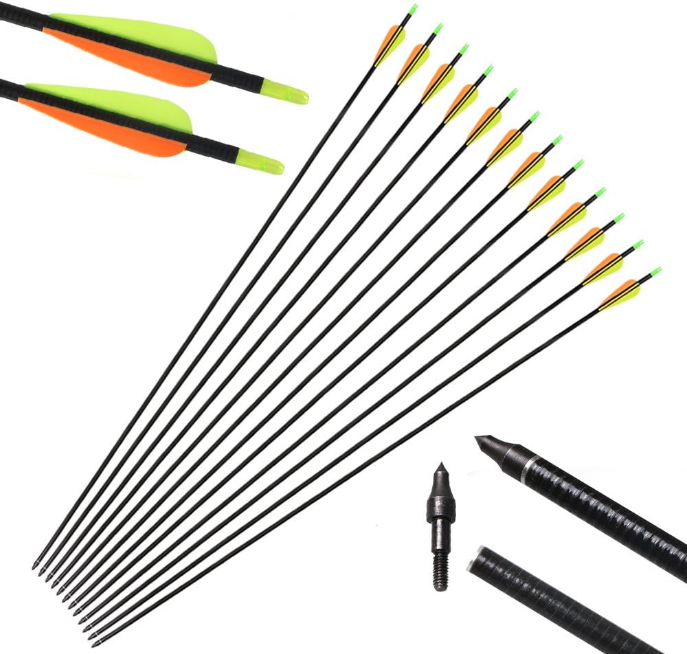 toparchery 12Pack 32 inch Fiberglass Aiming/Hunting Arrows with Replacement Screw-in Training Point for Recurve and Compound Bow High Strength and Durable