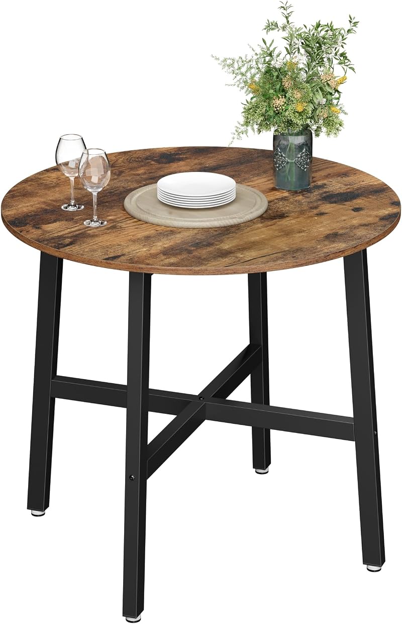 VASAGLE Round Dining Table 80x75 cm Industrial Rustic Brown Black KDT080B01