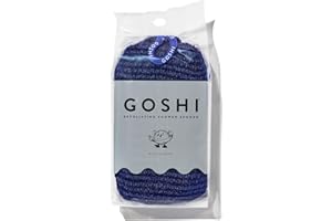 GOSHI Exfoliating Shower Sponge - Rip-Resistant, Rapid-Drying Exfoliating Bath Sponge for All Skin Types - Indigo Blue - Made in Japan