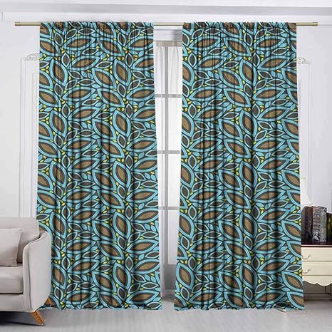 Amazon Vividx Decor 防水カーテン 葉っぱ 葉柄 レトロなインスピレーション 植物シルエットデザイン 春テーマ 暗く保温 ドレープ トープ ブルー グリーン 72 X63 1cm X160cm シャワーカーテン ホーム キッチン オンライン通販