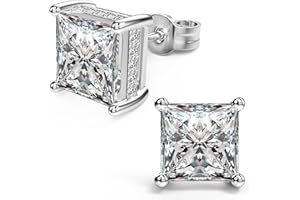 NEOSHOW 18K White Gold Plated Sterling Silver Princess Cut Cubic Zirconia Stud Earrings Square Simulated Diamond CZ Stud Earrings for Women Men Hypoallergenic